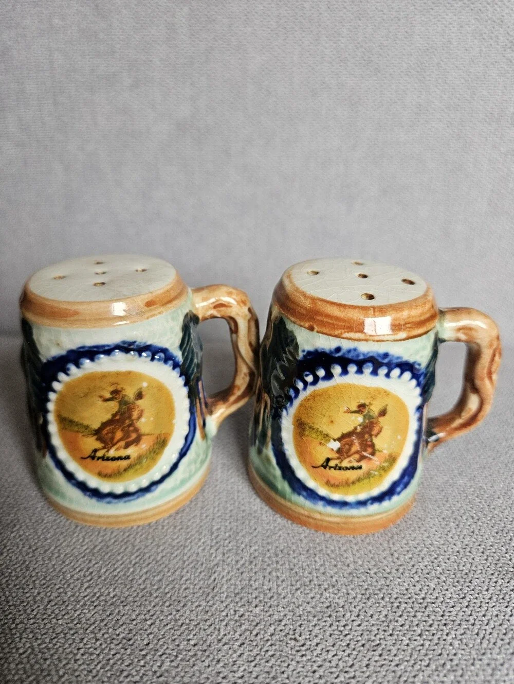 Vintage Arizona Hancrafted Ceramic Salt And Pepper Shakers Set Southwestern